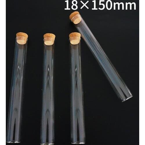 16pcs/lot 18x150mm Lab Flat Bottom Glass Test Tube With Cork Stoppers Laboratory Glassware Container