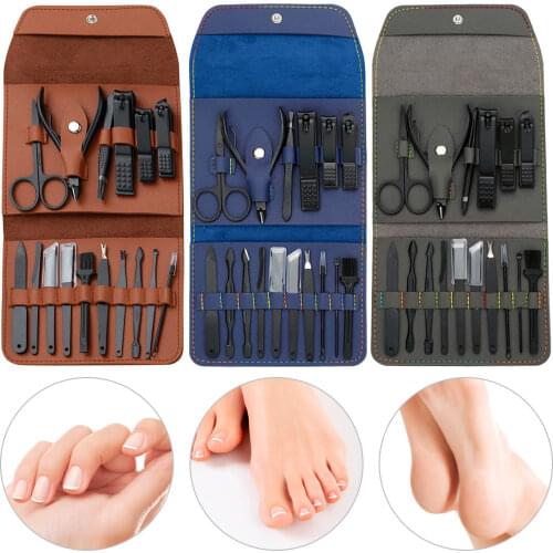 16PCS Professional Stainless Steel Nail Manicure Pedicure Grooming Tools Set with PU Leather Case for Travel Home Daily Use