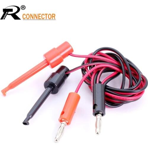 1pc 4mm Banana plug cable to Dual Big Hook Clip Test Probe Cable Leads Alligator clip black&red 100cm