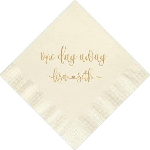 50 Personalized Rehearsal Napkins Custom Printed One Day Away Beverage Cocktail Luncheon Dinner Guest Towel Napkins Imprinted