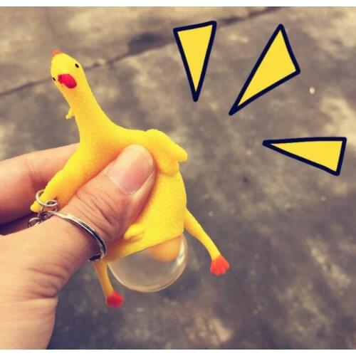 50pcs New Funny Spoof Gadgets Toy Chicken Egg Laying Hens Crowded Stress Ball Keychain Keyring Relief Gift