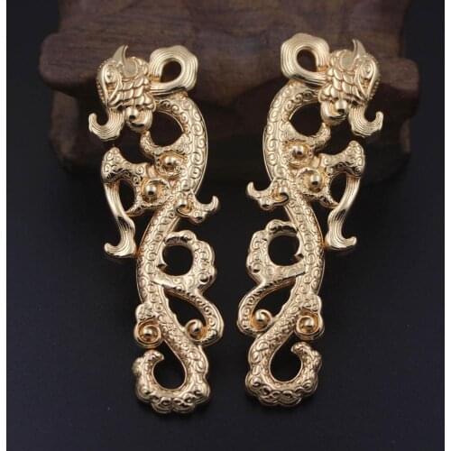 6pairs Brass Casted Filigree Dragon Phoenix Connectors Oriental Charms Quality Silver Gold Color DIY Hanfu Clothing Accessories