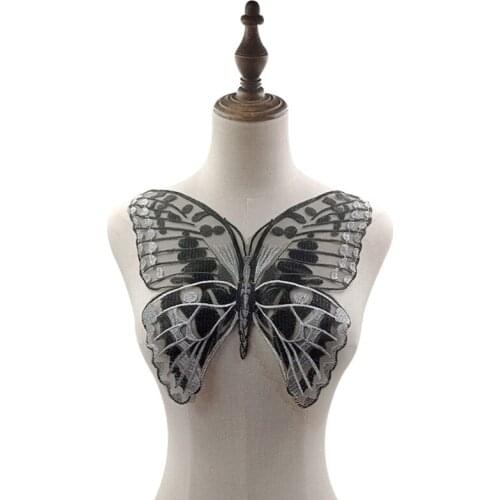 Cloth Sticker with Butterfly Form in Silvery Black Accessories for DIY Creation Patch in Dual Colors with Mesh Base