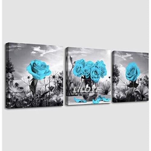 Diy Full Diamond Painting 3 piece Black and white landscape Blue Rose Flowers Bathroom Wall Decor Modern Home Decoration DF120