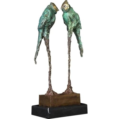 ArtsHom DW-206 Abstract Bronze Couple Parrots Sculpture Green love bird Animal Metal Craft Figurine Wedding gifts decor