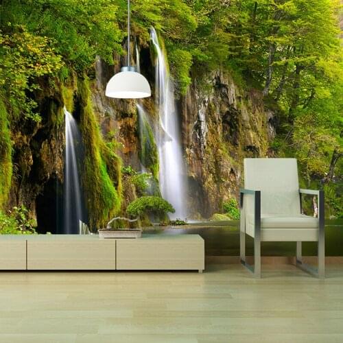 Bacaz 5D Papel Mural Wallpaper Nature Waterfall Print Large Wall Mural Wall paper for TV Background 3D Phtoto Murals