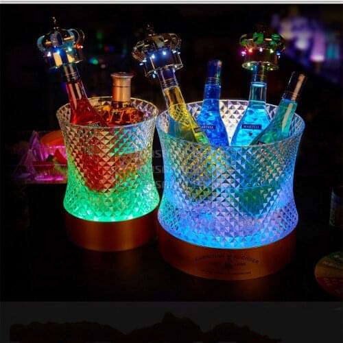 Bling Shiny diamond Rechargeable Ice Buckets Acrylic Transparent Night Party wine Holder Light Up Champagne Beer ice cooler