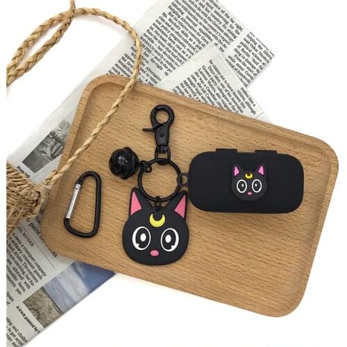 Black Cat Silicone Case for QCY- T5 T5S Wireless Bluetooth Earphone Protect Cover with Keyring Doll Decor for QCY T5 Bag