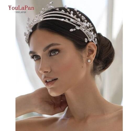 YouLaPan HP381 Extravagant Bridal Hair Accessory Handmade Headband Rhinestone Three-Tiered Headband Bridal Hair Jewlery 2021