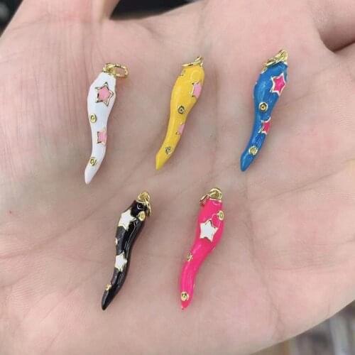 Enamel Charms Pendant for Jewelry Making Vintage Copper CZ Zircon Fashion Star Eye Heart Diy Necklace Accessories