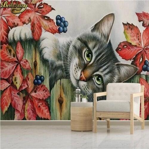Beibehang Custom Cute kitten leaves Photo Mural Wallpaper For Kids Room Children House home decor Bedroom Wallpaper Painting
