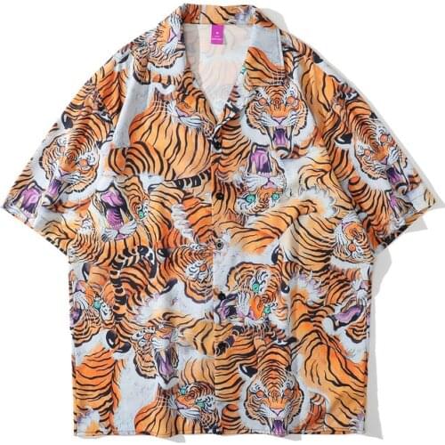2021 New Summer Tiger Graphic Print Hip Hop Hawaiian Shirt Men Short Sleeve Stylish Causal Beach Shirts Male Camisas De Hombre