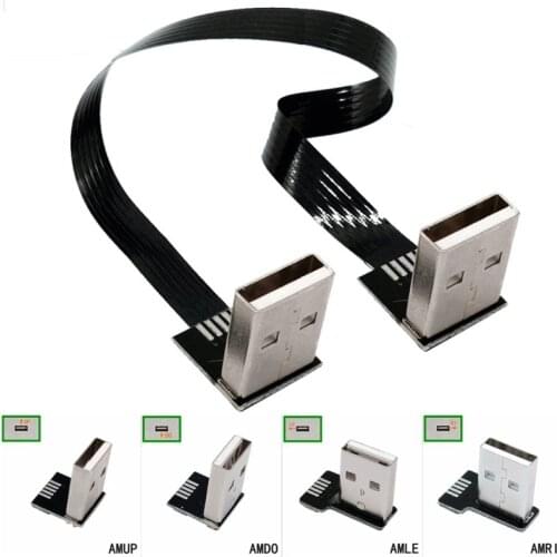 FPC Flexible Flat USB 2.0 Up & Down & Left & Right 90 Degree Angle Male to Male Extender FPV Cable For Monitor Mouse 0.05m-1m