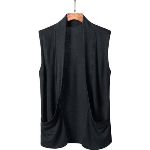 2021 new sleeveless cardigan men fashion Solid color Streetwear male coat spring Casual knitted cardigan men