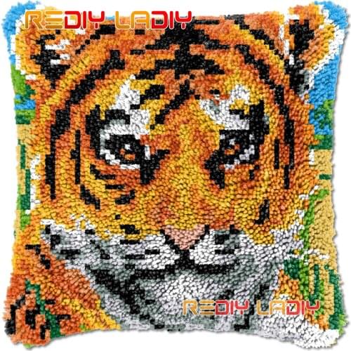 Latch Hook Cushion Tiger Cub DIY Needlepoint Kits Chunky Acrylic Yarn Arts Crocheting Lofty Pillow Case Hobby & Crafts