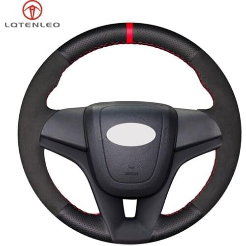 LQTENLEO Black Genuine Leather Suede DIY Car Steering Wheel Cover For Chevrolet Cruze 2009-2014 Aveo 2011-2014 Orlando 2010-2015