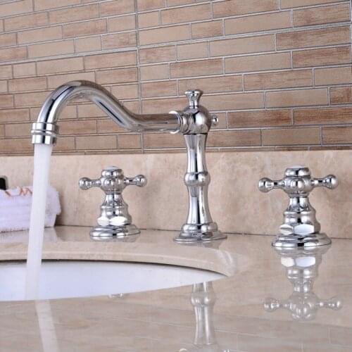 Copper Three-Hole Basin Faucet Hot and Cold Washbasin Faucet Split Double Handle European Bathroom Antique bathroom sink
