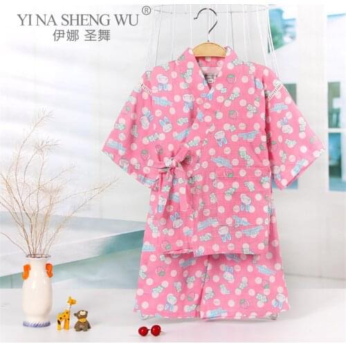 Japanese Cute Loose Sets New Girls Pajamas Childrens Clothing Sleepwear Summer For Kid Short Pants Suit Children Pajamas Yukata