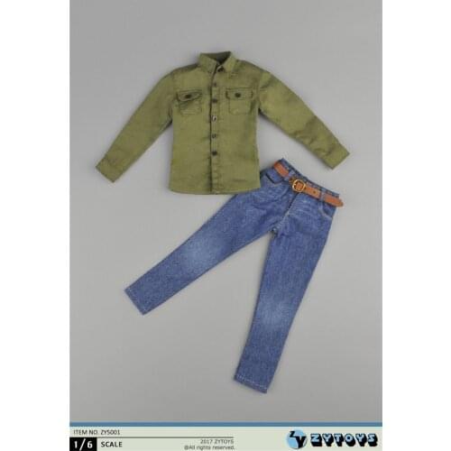 In Stock For Sale 1/6th ZY5001 Fashion Casual Mens Army Green Shirt Coat Jeans Pants Suit For 12 inch Male Doll Figures