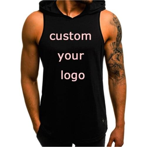 Custom Brand Logo Men Bodybuilding Tank Top Sleeveless T-Shirts Muscle Vest Cool Hoody Tops Gym Sport Slim Fitness Hoodies Vest