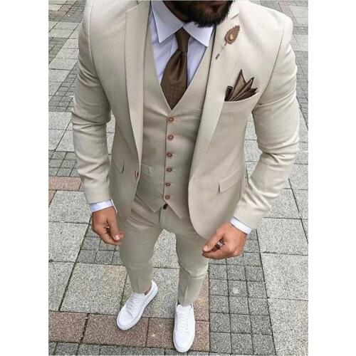 Latest Coat Pant Designs 2019 Man Slim Fit Formal Beige Beach Groomsmen Tuxedos Men Suits For Wedding Groom Suit Best Man Blazer