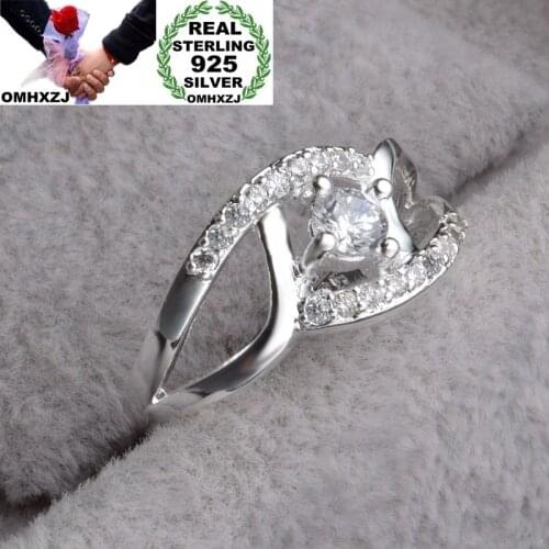 OMHXZJ Wholesale Personality Fashion OL Woman Girl Party Wedding Gift Luxury AAA Zircon 925 Sterling Silver Ring RN191