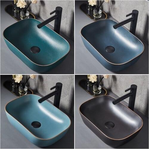 Retro Art Above Counter Basin Rectangular Phnom Penh Ceramic Washbasin Single Basin Household Antique Washbasin Countertop Sink
