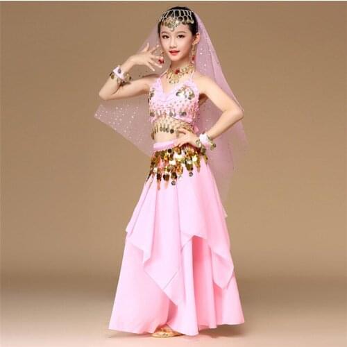 Pink Kids Girls 5pcs/set Belly Dancing Costume Set Children Dance Costumes Girl Belly Dance Kid Indian Dance Costumes For Kids