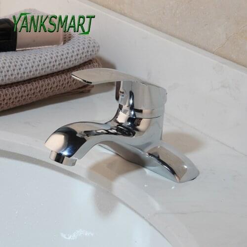 YANKSMART UK Bathroom Deck Mounted Chrome polished Faucets Basin Sink Mixer Water Tap w/ single Lever dual holes Taps