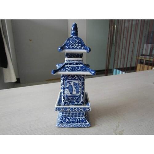 Old Collecting Antique Chinese Blue and White Porcelain Layered Tower Vases