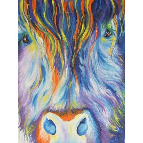 Old Skilled Artist Handpainted High Quality Abstract Colorful Cow Oil Painting On Canvas Abstract Cow Painting For Decoration