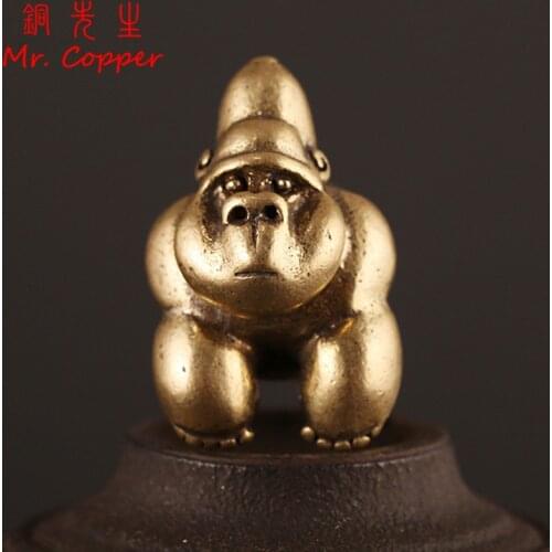 Solid Copper Gorilla Miniatures Figurines Big Monkey Model Ornaments Office Desk Decorations Table Tea Pet Bronze Statue Decor