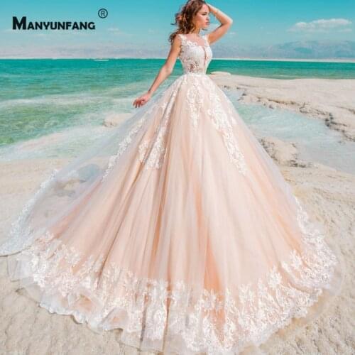 Custom Made O-Neck Chapel Train Embroidery Appliques Tulle Bridal Ball Gown Luxury Button Sleeveless Wedding Dress for Women