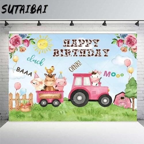 Newborn Baby Shower Birthday Farm Barn Animal Tractor Grassland Flowers Vinyl Background Photography Backdrops for Photo Studio