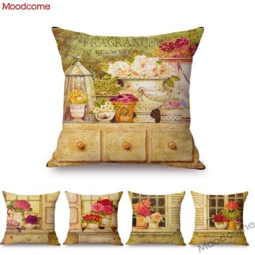 Vintage Flower Vase Poster Art Retro Floral Home Decorative Sofa Throw Pillow Cover Cotton Linen Elegant Flowers Cushion Cover