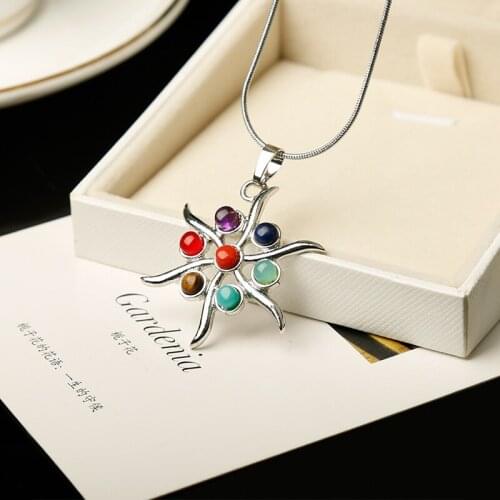 1pc colourful seven chakras jewelry pendant necklace mineral healing crystals rose quartz meditation holiday party DIY gift