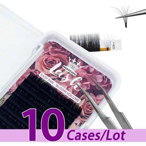 10case/lot Wholesale easy fans blooming lash extension 8-20mm length matte black easy fanning blooming flower eyelash extension
