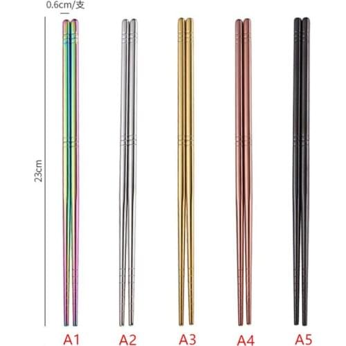 100pairs Reusable Chopsticks Stainless Steel Tableware Colorful Dishware Silver Iron Antiskid Household Metal Chinese Gift NO343