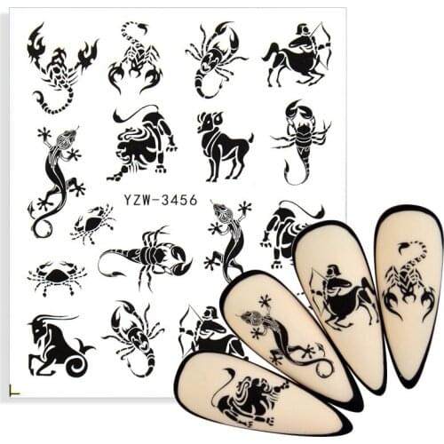 New 3D Nail Sticker Cool Animal Insect Scorpion Stickers for Nails Foil Black Flower Green Leaf Design Fashion Manicure Stickers