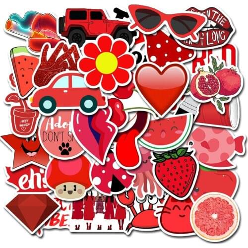 50PCS Cartoon Red Fresh Computer Stickers Waterproof Suitcase Skateboard Laptop Decals For MacBook/HP Notebook Graffiti Sticker