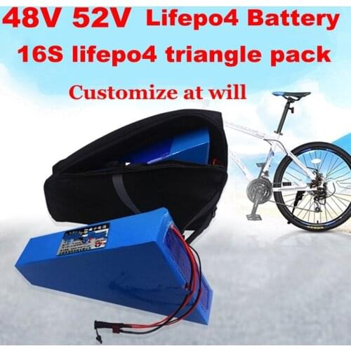 Triangle shape Lifepo4 16S 52v ebike battery special size customize oem 52v 20ah 48v 15Ah 15S battery pack 30A BMS + 3A Charger