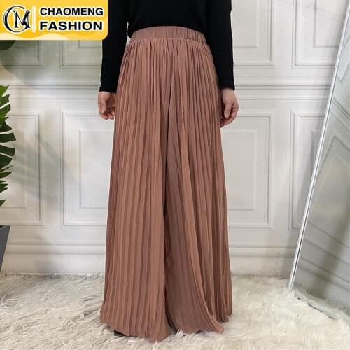Middle East Casual Ropa Mujer Pleated Wide Leg Musulman Women Maxi Pants Kaftan Turkey Arabic Islamic Clothing Femme Ramadan