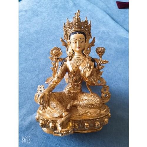 Large Tibetan Buddhism Holy Good Buddha statue bless family Safety Health luck Green Tara Guan yin Buddha brass Buddha statue