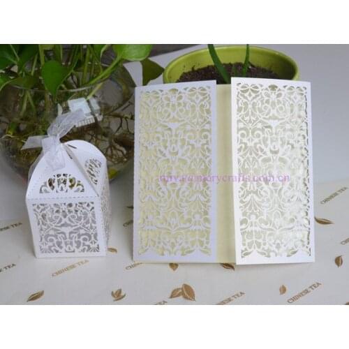 Personalized white luxury lace wedding invitations box 50pcs