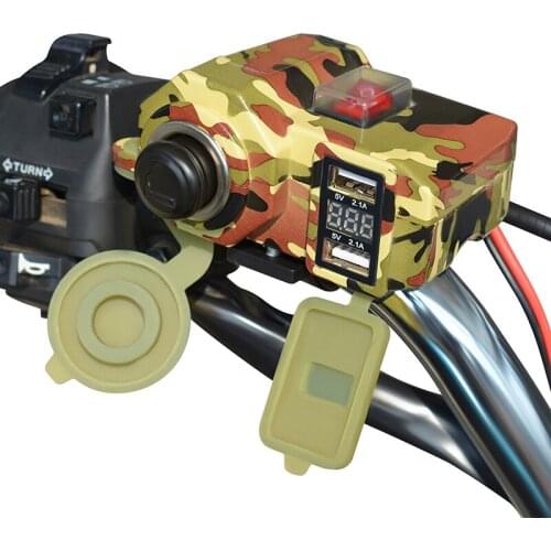 Camouflage Moto Cigarette Lighter Socket Adapter Waterproof Motorcycle Charger LED Voltmeter Voltage Display Dual USB Splitter