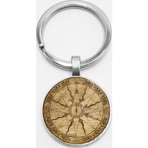 Classic Retro Compass Pattern Handmade Creative Chaveiro Glass Initial Key Chain Compass Car Key Hang Buckle