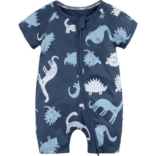 0-2T Kids Tales 2020 Summer Baby Infant Jumpsuit Short Sleeve Newborn Bodysuit Double Zipper Cotton Animal Pattern