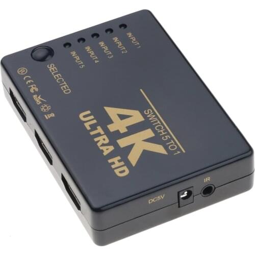 Kebidumei 4K*2K Ultra HD 3D 4K Switch Switcher HDMI-compatible Splitter 1 Input 5 Output HUB with IR Remote Control