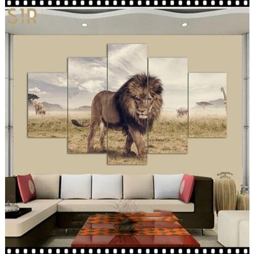 Lion King Animal Beast Poster Wall Art HD Printed Canvas 5 Piecesr Poster Living Room Decoration Painting Wall Anime Decor