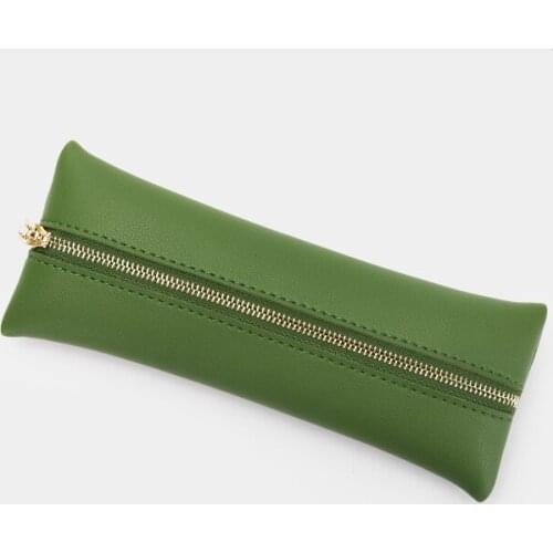 Leather pu stationery bag female simple and fresh Korean version of the ins style solid color zipper pencil bag Japanese makeup